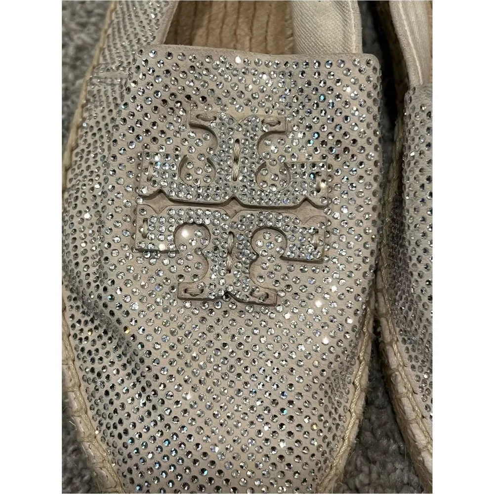 Tory Burch Crystal-Embellished Nude Espadrille Size 9.5